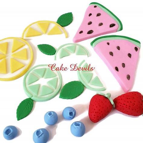 Fondant Fruit, Pool Party Cakes, Cake Lemon, Strawberries Blueberries, Fondant Cake Toppers, Lemon Slices, Wilton Cakes, Handmade Cake, Big Cakes