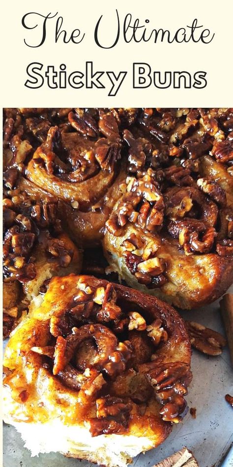 Christmas Cinnamon Buns, Homemade Sticky Buns Recipes, Best Sticky Buns Recipe, Yummy Food For Breakfast, Walnut Sticky Buns, Best Sticky Buns, Caramel Pecan Sauce, Easy Sticky Bun Recipe, Homemade Sticky Buns