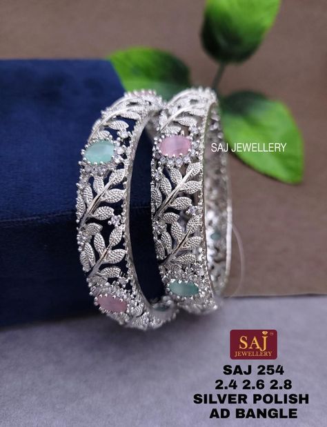 Silver Kangan Design For Women, Silver Bangles Design For Women, Silver Bangles Design For Women Indian, Silver Bangles Design, Silver Bangles Indian, Silk Thread Earrings Designs, Anklet Design, Silver Kada, Cz Bangles