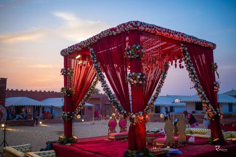 Photo of Maroon mandap with floral strings Lehenga Photos, Wedding Decorations Diy Centerpiece, Leaf Decor Wedding, Indoor Wedding Decorations, Indian Wedding Receptions, Indian Wedding Ideas, Mandap Design, Diwali Design, Simple Stage Decorations