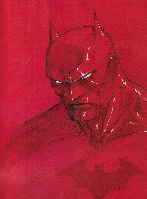 Jim Lee - Batman Hush portrait study on red paper. White ink and pencil Jim Lee Art Sketches, Batman Ink Drawing, Jim Lee Batman, Jim Lee Art, Batman Jim Lee Sketch, Jim Lee Comic Pages, Batman Hush, Jim Lee, Body Picture