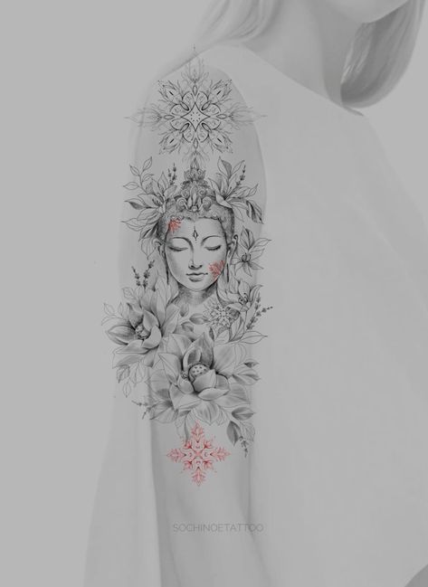 Buddha Tattoo Sketch, Buda Tattoo, Buddha Tattoo Design, Buddha Tattoos, Hand And Finger Tattoos, Buddha Tattoo, Aztec Tattoo, Chest Tattoos For Women, Flower Tattoo Sleeve