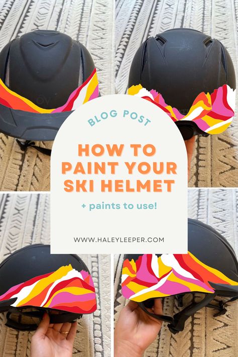 Painted Snowboard Helmet, Ski Helmet Stickers, Diy Helmet Design, Painted Helmet Ideas, Ski Helmet Design, Helmet Design Paint, Helmet Painting Ideas, Helmet Design Ideas, Painted Bike Helmet