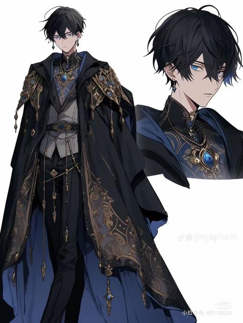 Blue Fantasy Outfit Male, Prince Character Design, Fantasy Fashion Male, Fantasy Prince Outfit, Male Fantasy Clothing, Oc Dress, Prince Clothes, Dark Evil, Outfits Hombre