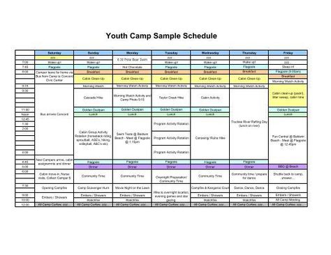 Youth Camp Sample Schedule Camp Schedule, Church Camp Packing List For Teens, Camp Schedule Template, 2024 Girls Camp, Summer Camp Pamphlet Design, Lds Children And Youth Goal Sheet, Camping Invitations, Teen Ministry, Camping With Teens