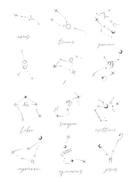 Dainty Zodiac Tattoo, Astrology Tattoo Taurus, Zodiac Constellation Tattoo, Aquarius Constellation Tattoo, Sunflower Tattoo Sleeve, Brush Tattoo, Horoscope Tattoos, Aquarius Tattoo, Mom Tattoo Designs