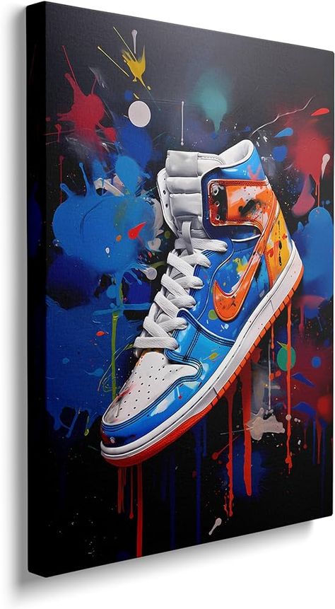 Amazon.com: Framed Trendy Cool Banksy Graffiti Pop Sneaker Shoe Canvas Wall Art Gym Sports Decor Poster For Living Room Bedroom Home Office Artwork Gift Ready To Hang(12x16 Inches): Mixed Media Custom Sneakers With Artwork For Sports, Sneaker Canvas Painting, Artistic Blue Sneakers With Custom Artwork, Custom Artwork Sporty Sneakers, Sneakers Artwork, Cool Room Decor, Shoe Room, Office Artwork, Banksy Graffiti