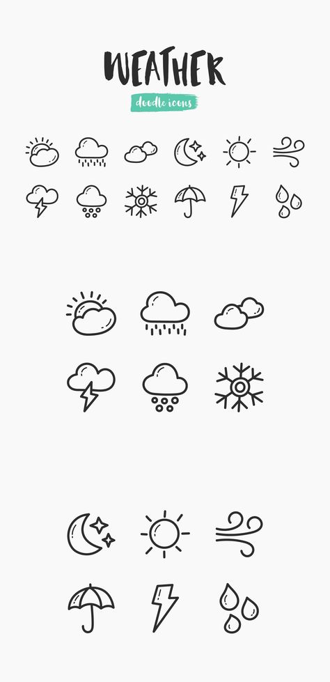 Weather Hand-Drawn Doodle Icons Calendar Design Drawing, Planner Doodles Ideas Simple, Nature Doodles Simple, Calendar Doodles Ideas, Journal Doodles Simple, Wind Doodle, April Doodles, Minimalist Doodles, Doodle Calendar