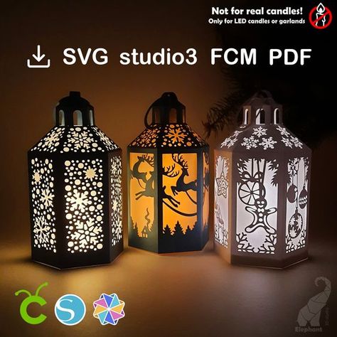 Laser Cut Christmas Ideas Paper Lantern Template, Royal Icing Templates, Lantern Template, Tea Light Lanterns, Silhouette Curio, Laser Engraved Ideas, Halloween Lanterns, Image Svg, 3d Studio