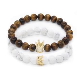 His & Her's Buddha Bracelet - Tiger Eye & Marble King And Queen Crowns, Distance Bracelets, Candy Bracelet, Luxury Couple, Lovers Bracelet, Couples Bracelet, Bracelet Couple, Howlite Stone, Queen Crown