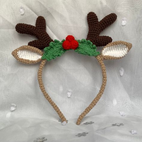 Crochet Reindeer Antlers Pattern, Crochet Antlers Headband, Crochet Headband Christmas, Reindeer Hat Crochet, Crochet Christmas Headband, Amigurumi Hair, Reindeer Horns, Bandeau Au Crochet, Reindeer Hat