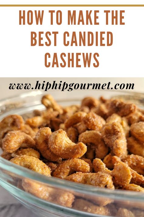 side view of a bowl of candied cashews Cinnamon Sugar Cashews, Air Fryer Candied Cashews, Flavored Cashews Recipes, Brown Butter Cashews, Salted Caramel Cashews, Sweet Brown Butter Cashews, Roasted Cashews Recipes, Candy Cashews Recipes, Butter Toffee Cashews