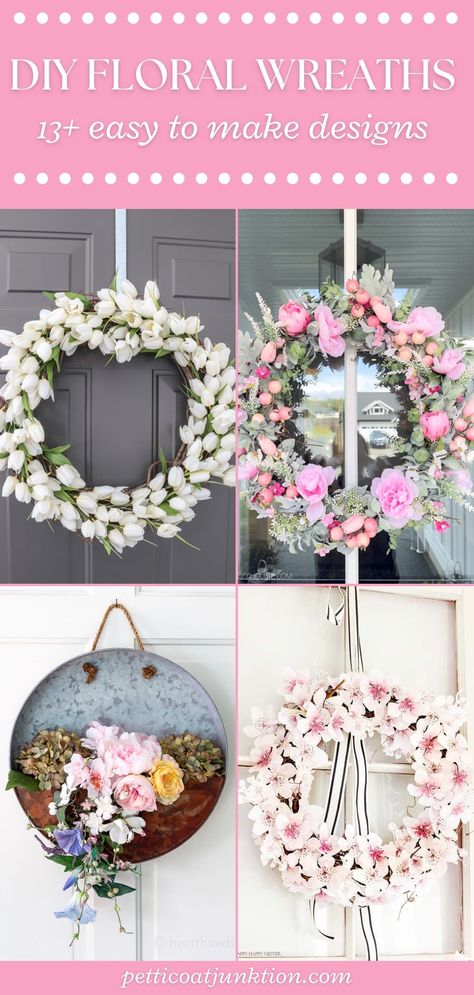 13 Blooming Beauties: DIY Floral Wreaths For Spring And Summer Homemade Wreaths Diy Spring, Artificial Flower Wreath Diy, Homemade Door Wreaths, Flower Wreath Diy, Homemade Door, Wreaths For Spring, Wreaths For Front Door Summer, Hydrangea Wreath Diy, Front Door Diy