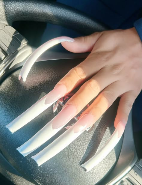 Extremely Long Acrylic Nails, French Tip Long Nails, Dramatic Nails, Long French Tip Nails, Really Long Nails, Extreme Nails, Long Fingernails, French Manicure Nails, Diy Acrylic Nails