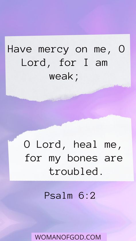 Psalm 6:2 Have mercy on me, O Lord, for I am weak. O Lord, heal me, for my bones are troubled. – Psalm 6:2 #womanofgod #bibleverse #verseoftheday #bibleverseoftheday Psalm 6:2, Lord Heal Me, Yeshua Quotes, God Calling, Psalm 6, Comforting Scripture, Have Mercy On Me, Lord Have Mercy, Proverbs 31 Women