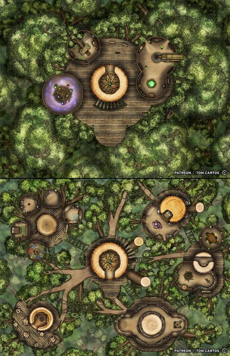 Dnd Jungle Village Map, Tree Top Village, Druid Village, Druid Grove, Druid House, Tree Village, Elven Tree, Maze Drawing, Ancient Greece Art