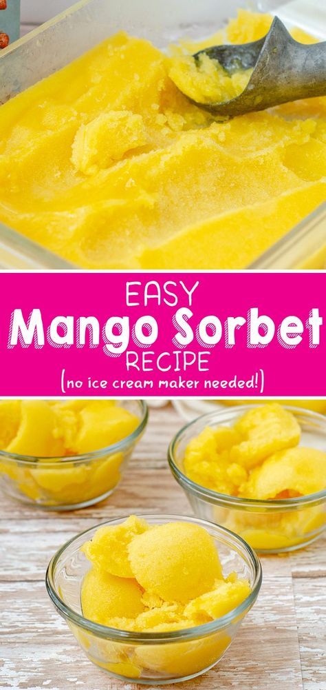 Vitamix Mango Sorbet, Mango Sobert Recipe, Things To Make With Frozen Mango, Dessert Recipes With Mango, Vitamix Sorbet Recipes, Easy Mango Sorbet Recipe, Easy Mango Sorbet, Vegan Mango Ice Cream Recipe, Frozen Mango Sorbet