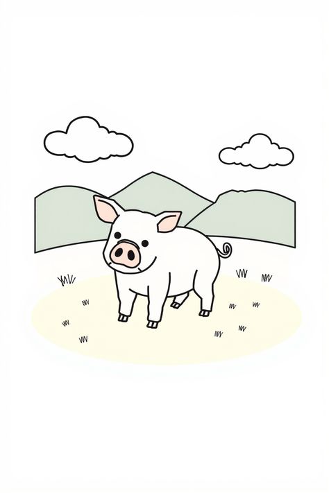 Check Out This Simple Pig Line Drawing & 12+ Other Pig Drawing Ideas! #drawinginspiration #drawing Cage Drawing, Flower Crown Drawing, Pig Sketch, Giraffe Drawing, Rainbow Drawing, Crown Drawing, Eagle Drawing, Batman Drawing, Pig Drawing