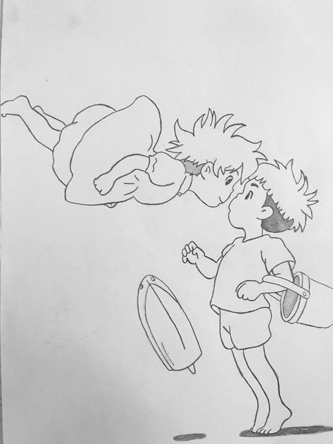 Ghibli Ponyo Drawing, Studio Ghibli Art Sketch, Ponyo Cute Drawing, Ponyo Drawings Studio Ghibli, Ponyo Ghibli Drawing, Ponyo Sketch Studio Ghibli, Ponyo And Sasuke Tattoo, Ponyo Anime Drawing, Studio Ghibli Cute Drawings