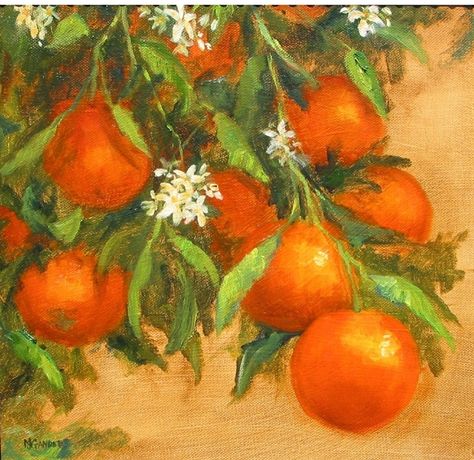 Bumper Crop II by MJ Gandee Oil ~ 12 x 12 Fruit And Flower Painting, Painted Oranges, Orange Paintings, Orange Tree Painting, Oranges Painting, Orange Acrylic Painting, Soft Pastel Art, Orange Painting, Orange Fruit