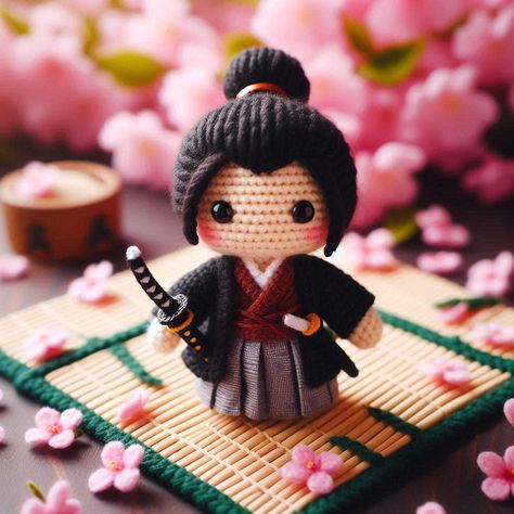 Crochet Guide, Male Doll, Samurai Warrior, Embroidery Craft, Amigurumi Doll, Japanese Culture, Amigurumi Crochet, Crochet Ideas, Crochet Amigurumi