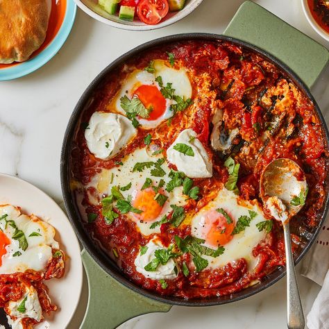 Shakshuka recipe | Ottolenghi Recipes Italian Baked Eggs, Eggs In Purgatory, Shakshuka Recipes, Baked Eggs Recipe, Tomato Dishes, Homemade Marinara, Egg Dish, Baked Eggs, Iron Skillet