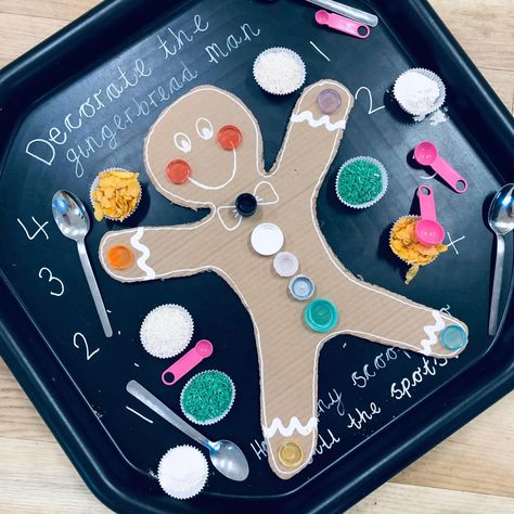 Tuff Tray Ideas For Christmas, Gingerbread Tuff Tray, Gingerbread Man Tuff Tray Ideas, Christmas Eyfs Tuff Tray, Christmas Craft Eyfs Kids, December Tuff Tray Ideas, Xmas Sensory Activities, Christmas Calendar Ideas Eyfs, Christmas Sensory Tuff Tray