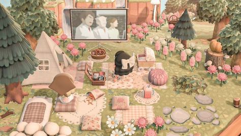 Fairycore Campsite Acnh, Acnh Soft Island, Animal Crossing Girly Island, Pink Cottage Core Animal Crossing, Acnh Pink Springcore, Pink Acnh Island Ideas, Animal Crossing Coquette Codes, Acnh Romantic Area, Grandma Core Acnh