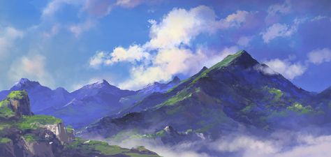 mountain by ~artcobain on deviantART Anime Mountain Background, Anime Mountain, Sky Mountain Background For Editing, Mountain Background Landscape, Mountain Range Fantasy Art, Environment Concept Art Mountains, Background Mountain, Anime Locations, Psychology Wallpaper