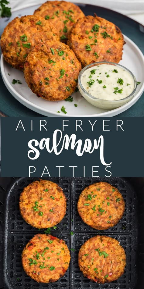 Air Fried Salmon Cakes, Salmon Patties Without Breadcrumbs, Air Fryer Salmon Croquettes Recipe, Air Fryer Salmon Cakes Recipe, Salmon Patty Air Fryer Recipes, Salmon Patties Recipe Air Fryer, Low Calorie Salmon Patties, Air Fryer Salmon Pattie’s, Ninja Foodie Salmon Recipes