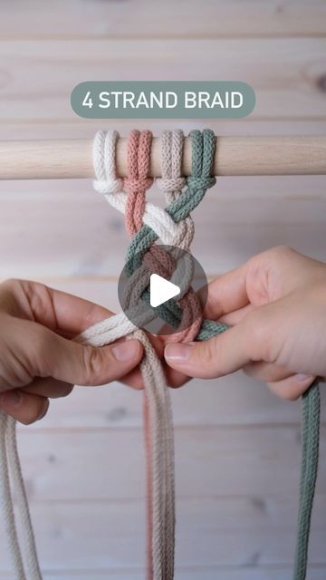 Four Stranded Braid, How To Four Strand Braid, Multi Strand Braid, 4 Strand Macrame Braid, How To Braid Four Strands, How To Do A Four Strand Braid, How To Do A 4 Strand Braid, How To Braid Yarn, How To Braid With 4 Pieces