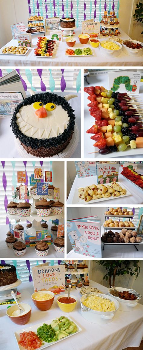 Book Themed Birthday Party Childrens, Birthday Cake Cat, Dragons Love Tacos Party, Bookworm Party, Book Themed Birthday Party, Storybook Party, Wild Things Party, Cake Cat, Cat Website