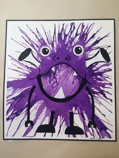 Watercolor Monster Art, Monster Art Projects For Kids, Monster Crafts For Kids, Monster Watercolor, Halloween Elementary, Halloween Art Lessons, Bricolage Halloween, Halloween Art Projects, Monster Craft