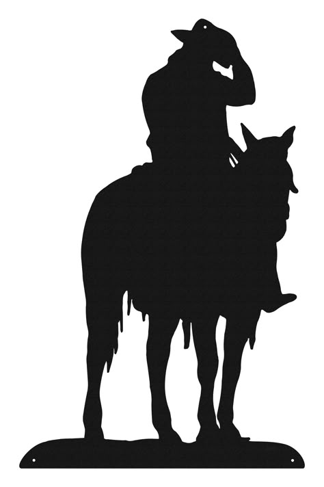 PRICES MAY VARY. Steel Simple Silhouette Made with U.S. Steel Powder Coat Baked On Paint with a Black Wrinkle Finish Will Not Chip or Scratch Easily Three Small Holes Drilled into the Silhouette for Easy Mounting This is a steel simple silhouette. It is manufactured with U.S. steel and made with pride in the United States of America. Cowboy On Horse, Horse Stencil, Cowboy Design, Horse Silhouette, Coat Paint, Wood Burning Patterns, Silhouette Stencil, Cowboy Art, Animal Silhouette