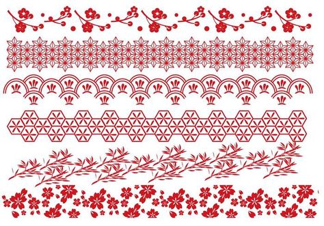 Red Japanese Border Vectors Western Border Clip Art, Border Frame Design, Japanese Ornaments, Border Patterns, Frame Flower, Japanese Art Styles, Border Frame, Border Designs, Red Border