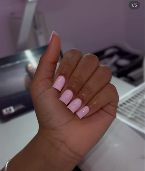 Short Nails One Color Pink, Acrylic Nails With Shellac, Cute Short Nails Heart, Plain Light Pink Acrylic Nails, Cute Birthday Nails Short Pink, Basic Short Set Nails, Bubble Gum Pink Nails Acrylic Short, Shirt Simple Nails, Short Square Baby Pink Nails