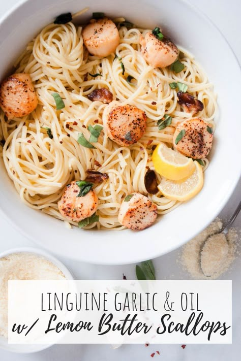 Seafood Crepes Recipe, Seafood Scampi, Lemon Scallops, Scallop Linguine, Seafood Crepes, Lemon Butter Scallops, Best Scallop Recipe, Scallop Recipes Pasta, Easy One Pot Pasta