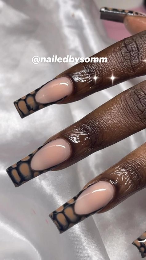 Nail Designs For Brown Skin, Black Snake Skin Nails, Nails Snake Skin, Croc Print Nails, Black French Tip, Snake Skin Design, Water Color Nails, Acrylic Toes, Nail Prices