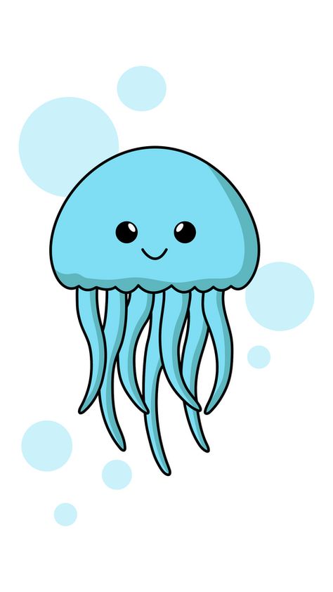 Jellyfish Drawing Color, Cute Jellyfish Drawing, Proportion Drawing, Fish Cartoon Images, Blue Doodles, Body Proportion Drawing, Bubbles Sticker, Jellyfish Species, Blue Characters