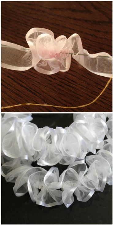 735 Collage organza How To Make A Ribbon Lei, Ribbon Leis Diy Tutorials, Ribbon Flower Lei Tutorial, Crochet Lei, How To Make Leis, Diy Lei, Making Leis, Double Ribbon Lei, Diy Leis