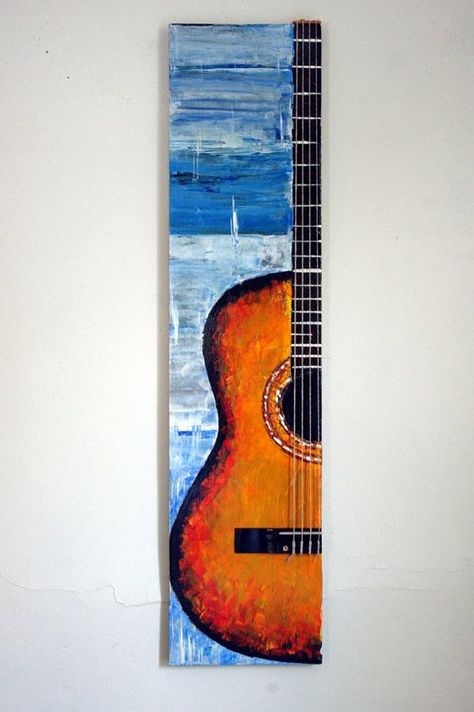 Guitar Art Painting, Gift For Guitarist, Art Guitar, Guitar Painting, Music Painting, Simple Canvas Paintings, Art Painting Gallery, Guitar Art, Small Canvas Art