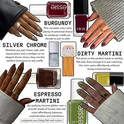 which fall nail color are you choosing? 💅🏼 full guide to fall nails on astyleset.com/blog/fall-nail-colors #fallnails #fallfashion Bold Nail Colors, Cozy Autumn Outfits, Autumn Closet, Fresh Nail, Fall Nail Color, Olive And June, Cozy Fall Outfits, Fall Nail Colors, Cozy Autumn