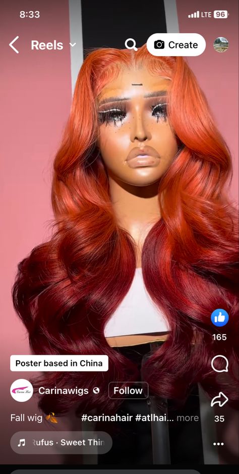 Ombré Wig, 22nd Bday, Orange Wig, Red Ombre Hair, Beautiful Hairstyles, Ombre Wigs, Red Ombre, Ombre Hair, Wig Hairstyles