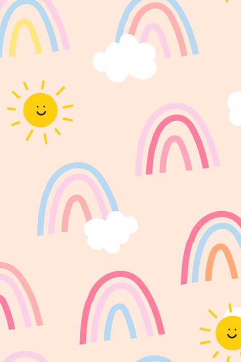 Background seamless pattern vector with cute rainbow | free image by rawpixel.com / Aum Rainbow Cartoon Wallpaper, Cute Rainbow Background, Cute Rainbow Illustration, Cute Rainbow Aesthetic, Rainbow Cute Wallpaper, Rainbows Wallpapers, Cute Rainbow Wallpaper, Rainbow Wallpaper Aesthetic, Kids Aesthetic Wallpaper