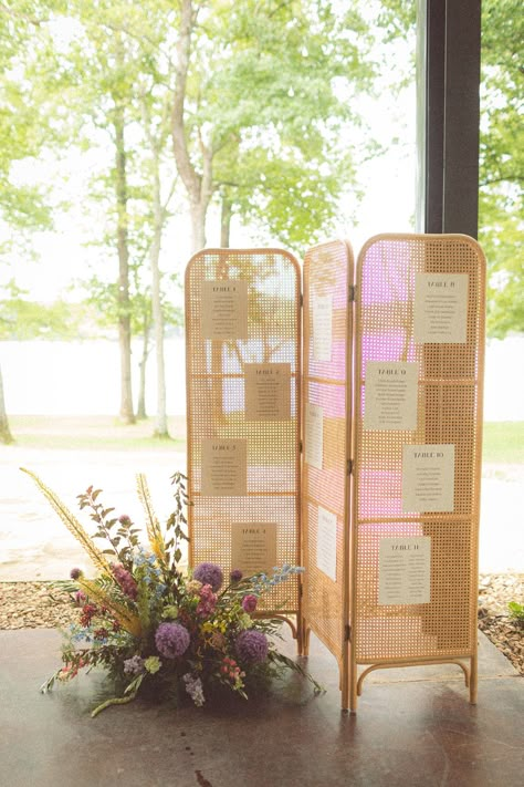 Rattan Room Divider Unique Wedding Seating Chart Sign Seating Chart Room Divider, Room Divider Wedding Seating Chart, Cool Seating Chart, Rattan Seating Chart, Whimsical Wedding Seating Chart, Divider Seating Chart, Floral Seating Chart Wedding, Spring Wedding Seating Chart, Room Divider Seating Chart