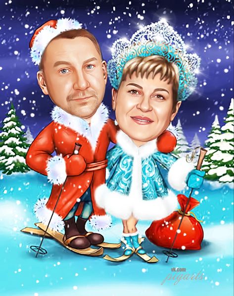 Xmas Couple Photos, Christmas Caricature, Xmas Couple, Custom Family Illustration, Caricature From Photo, Christmas Cartoon, Family Illustration, Christmas Cartoons, Christmas Clipart