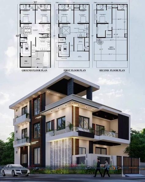 Side Elevation, Building Design Plan, Two Story House Design, Architecture Blueprints, Modern House Floor Plans, Two Story House, Best Modern House Design, Small House Elevation Design, Building House Plans Designs