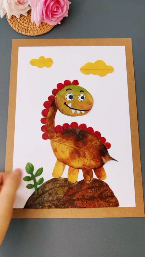 Painting Kindergarten, Leaf Craft Ideas, Leaf Crafts For Kids, Dragon Craft, Leaves Craft, Leaf Craft, Fall Arts And Crafts, Paper Craft Ideas, Preschool Art Activities