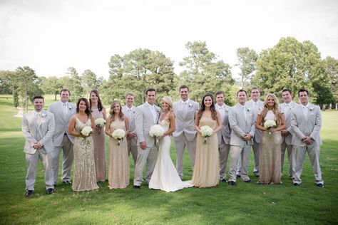 Light Gray and Champagne Groomsmen Look Light Gray And Champagne Wedding, Champagne And Gray Wedding, Champagne And Grey Wedding, Champagne Groomsmen Attire, Champagne Groomsmen, Champagne Colored Bridesmaid Dresses, Groomsman Attire, Wedding Grey, Champagne Wedding Colors