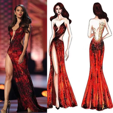 Lava Dress Catriona, Premiere Outfits Red Carpets, Unique Red Prom Dress, Fire Inspired Dress, Red Evening Dresses Elegant, Lava Gown, Fire Inspired Outfits, Matric Dance Dresses Unique, Red Gala Dresses